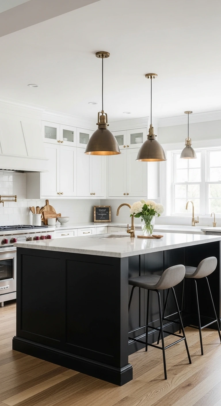 11 Stunning Black and White Kitchen Ideas for a Classic Look 11 Black Kitchen Island as a Statement Feature
