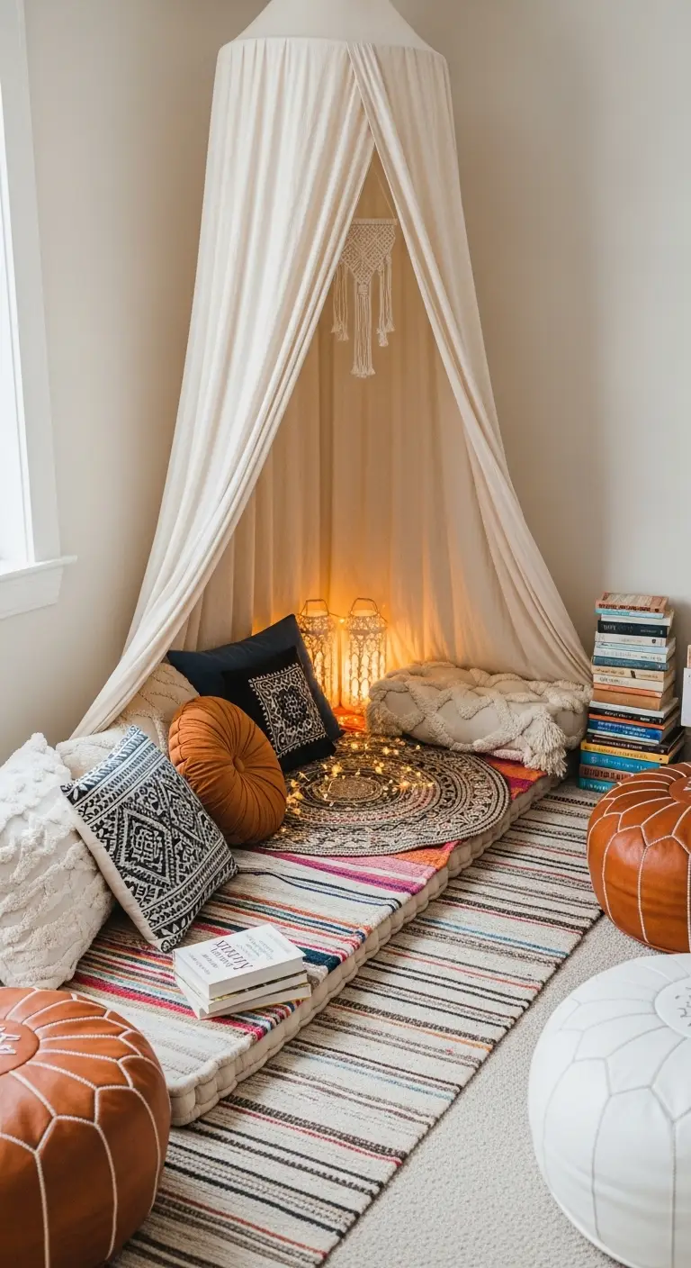 13 Cozy Boho Reading Nook Ideas for Book Lovers 11 Boho Tent Retreat