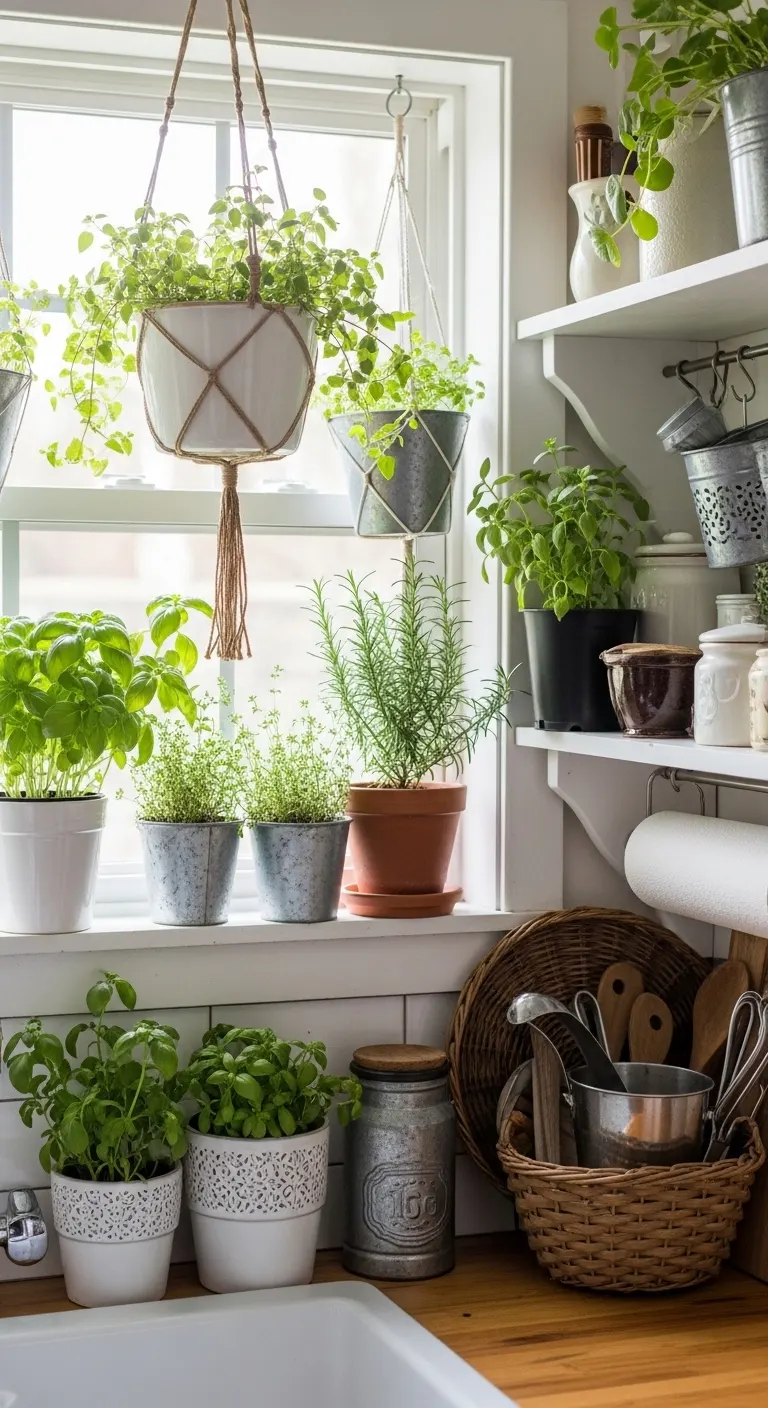 17 Farmhouse Kitchen Decor Ideas for a Rustic Touch 16 Bring in Greenery and Fresh Herbs
