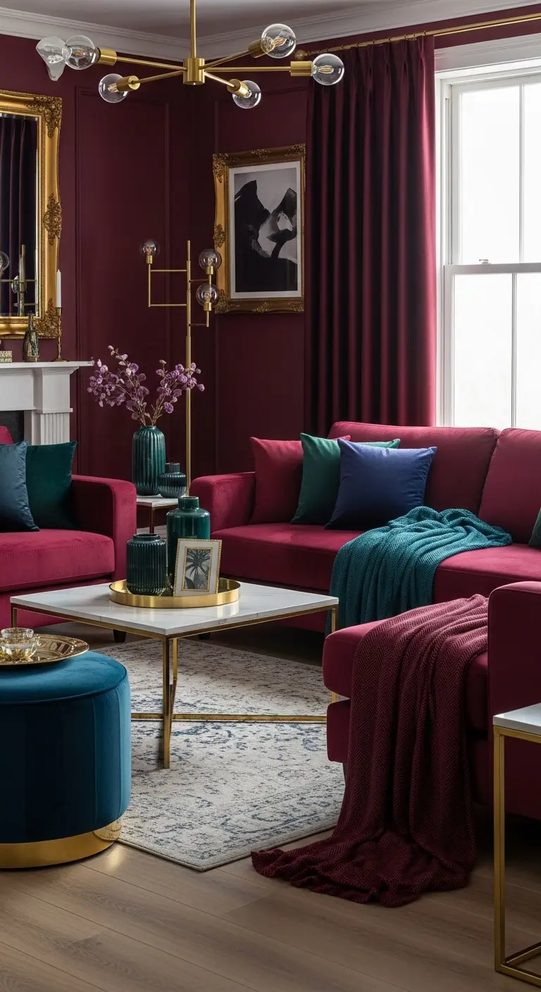 11 Elegant Burgundy Living Room Inspirations for a Rich Aesthetic 10 Burgundy Jewel Tone Elegance