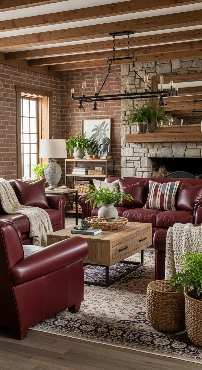 11 Elegant Burgundy Living Room Inspirations for a Rich Aesthetic 12 Burgundy Rustic Charm