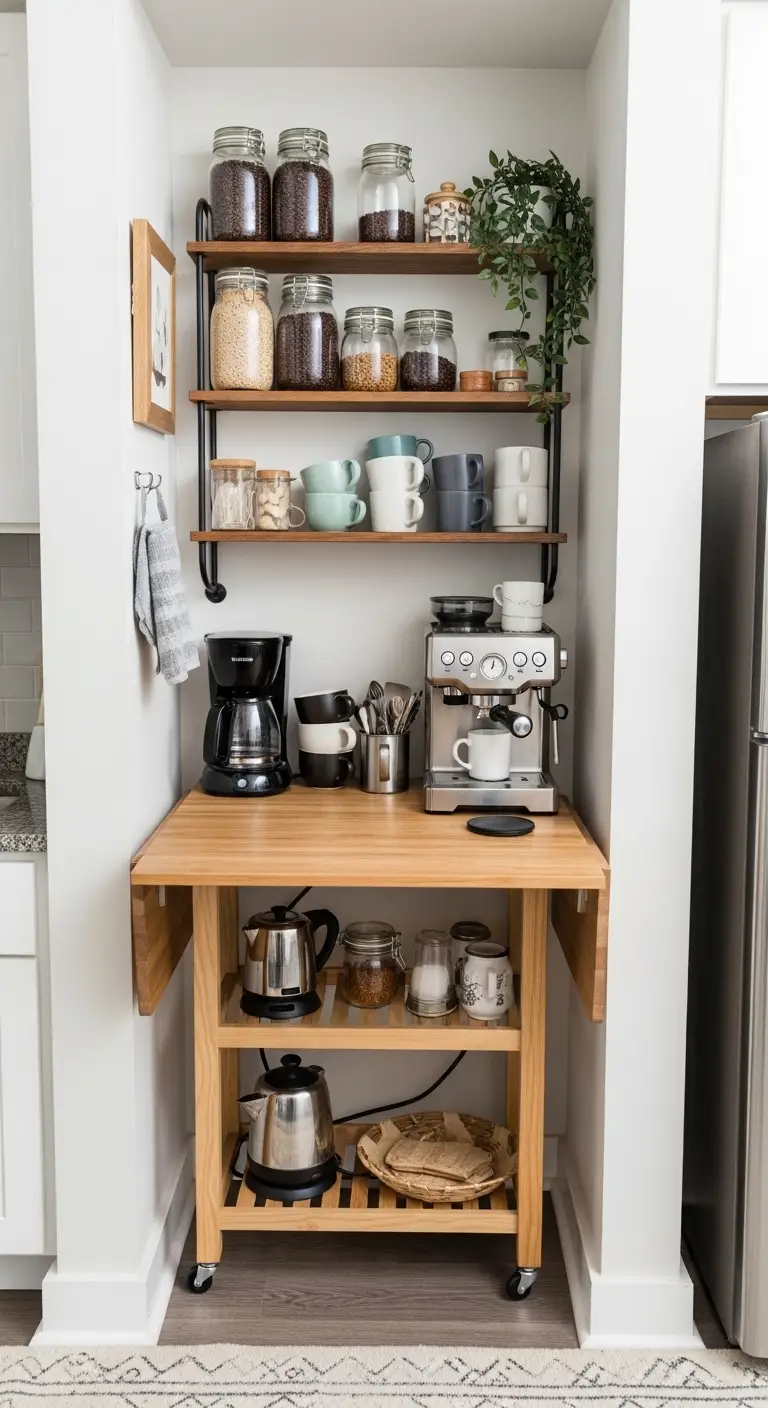 15 Stylish Coffee Bar Ideas for Every Home 17 Compact Apartment Coffee Bar
