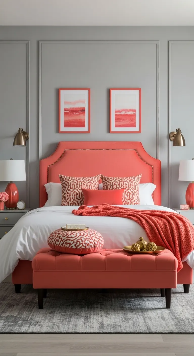 15 Beautiful Bedroom Color Combinations to Try 11 Coral and Gray