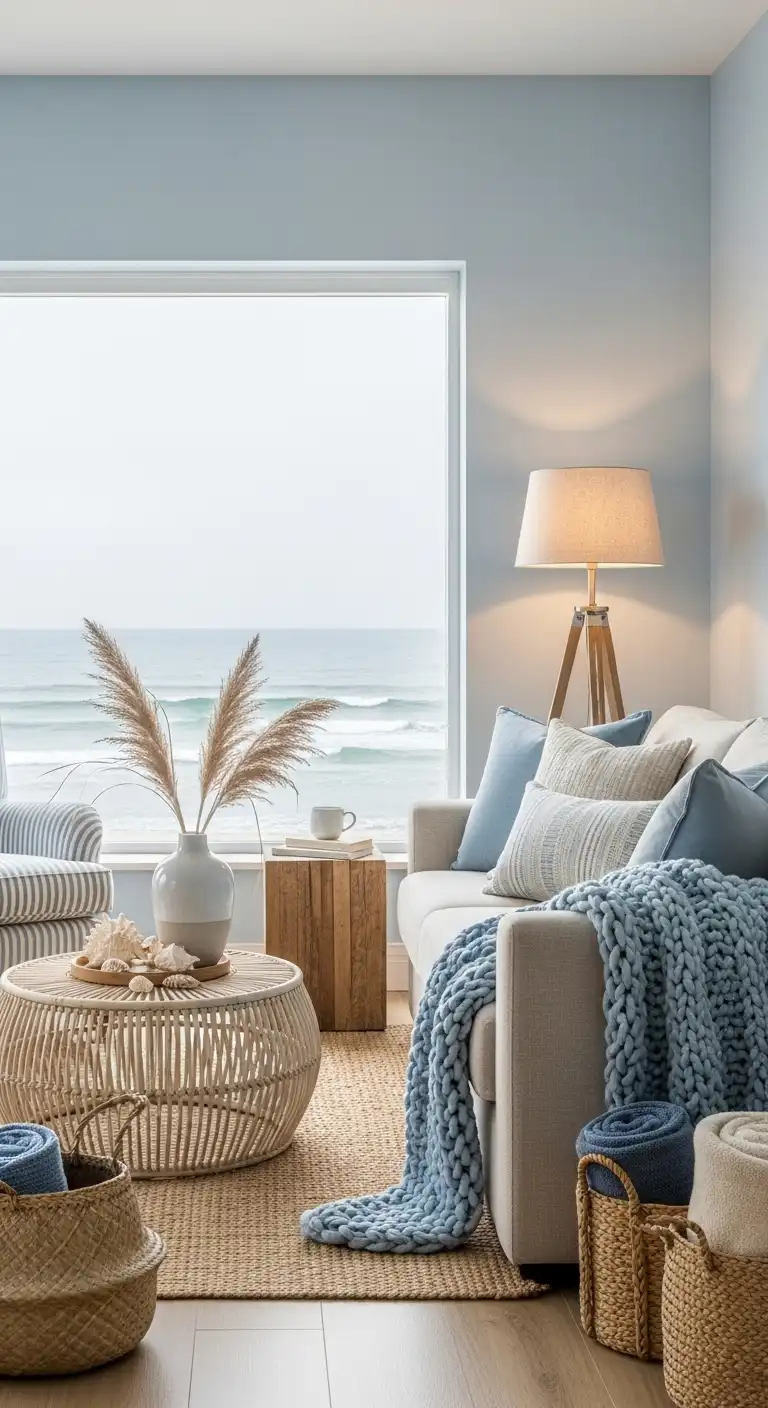 17 Chic Tan Sofa Living Room Ideas for a Neutral Look 12 Create Coastal Calm with Soft Blues and Natural Fibers
