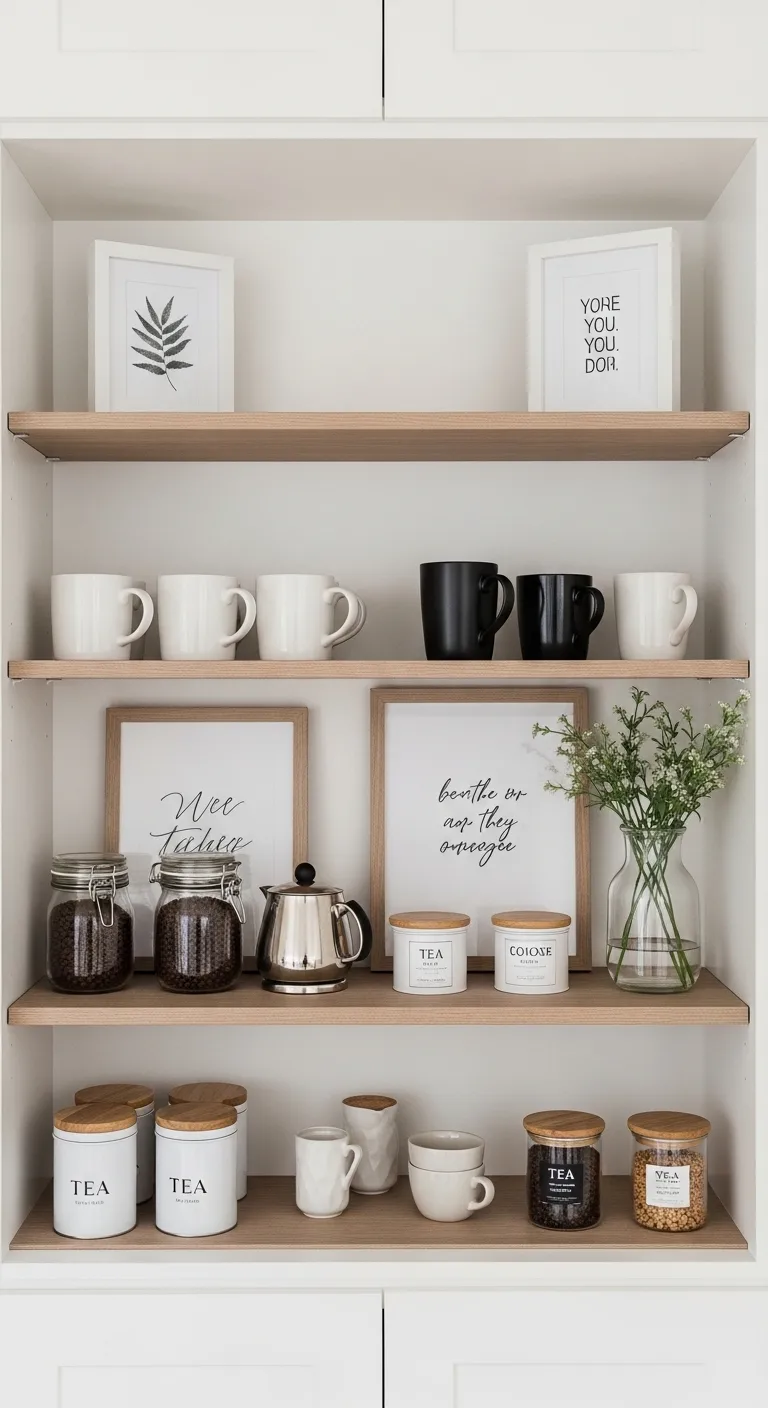 13 Kitchen Open Shelving Ideas for a Chic and Functional Look 12 Create a Dedicated Kitchen Open Shelving Coffee and Tea Station