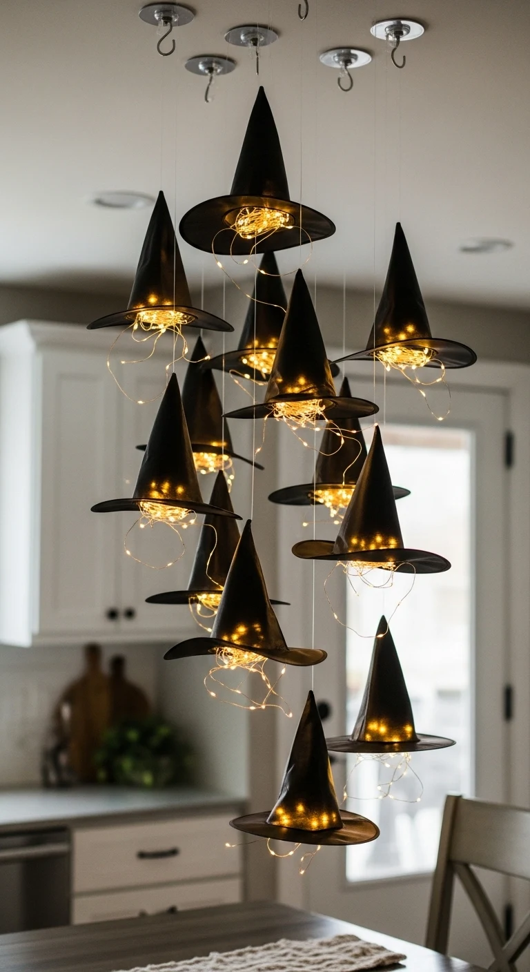 13 Halloween Decor Ideas for Your Kitchen to Set the Spooky Mood 14 Create a Floating Witch Hat Display
