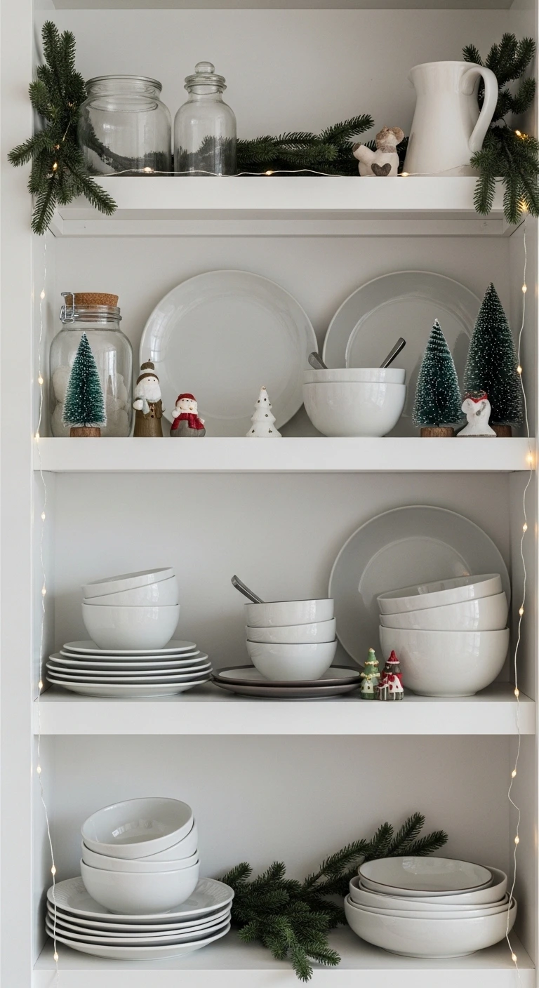 15 Christmas Kitchen Decor Ideas for a Festive Touch 14 Decorate Open Shelving