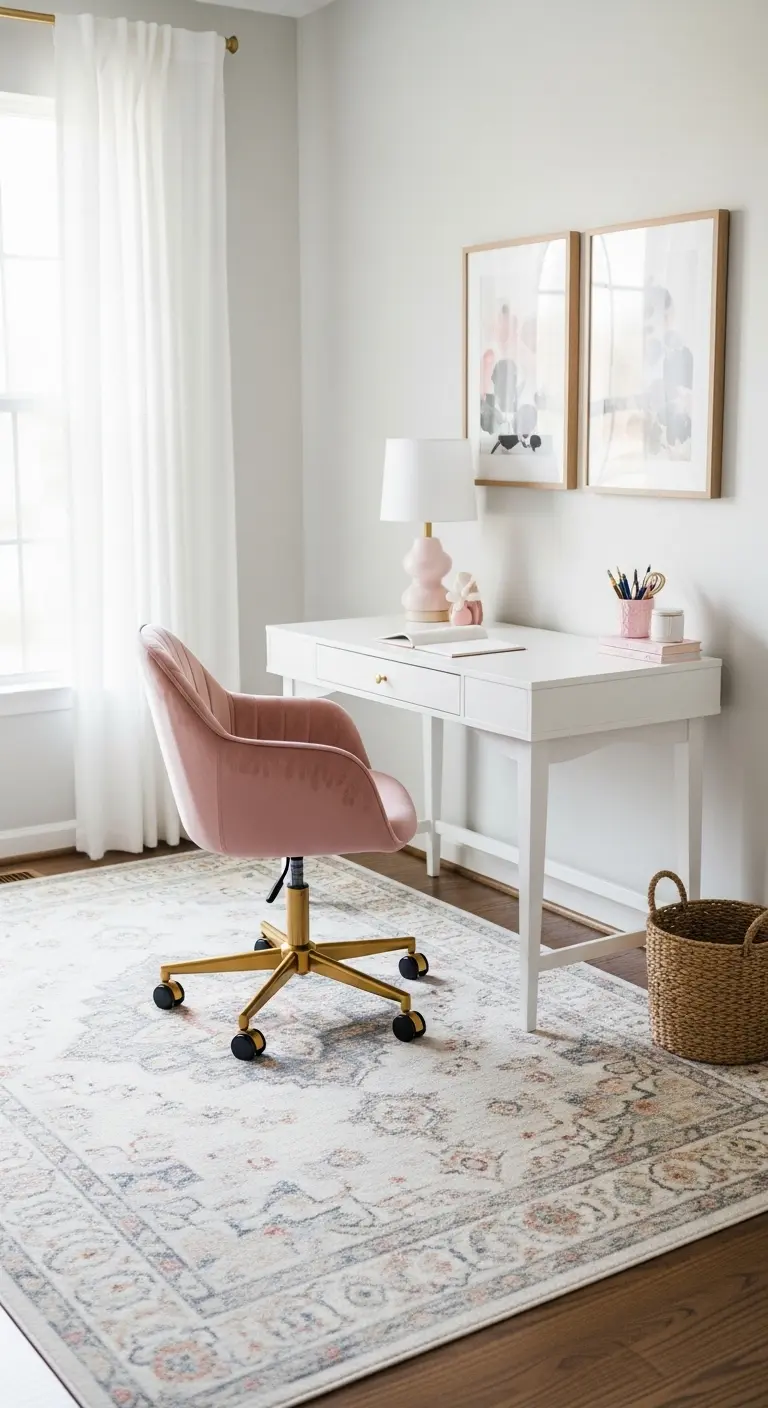13 Feminine Home Office Ideas for a Chic Workspace 14 Define the Space With a Statement Rug