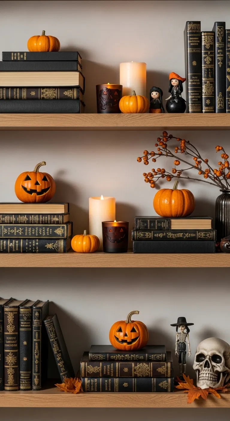 15 Spooky and Fun Halloween Living Room Decor Ideas 13 Display Halloween Living Room Decor Shelves With Themed Accents