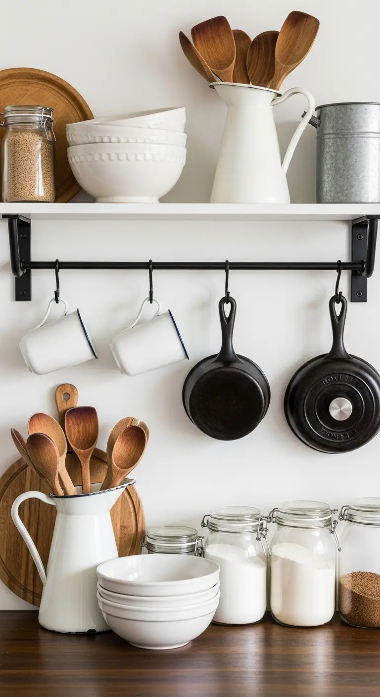 17 Farmhouse Kitchen Decor Ideas for a Rustic Touch 14 Display Rustic Kitchenware