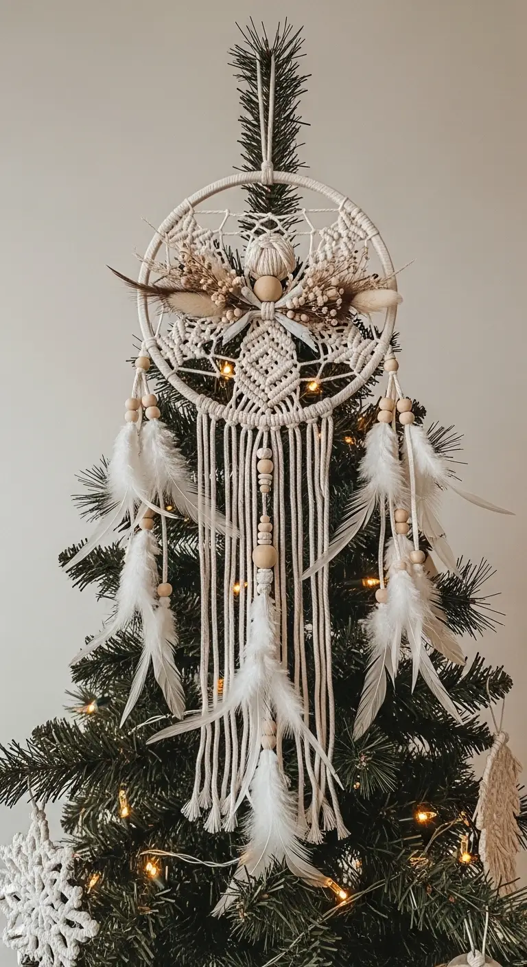 15 Festive Boho Ideas for Christmas Decorating 12 Dreamcatcher Tree Topper