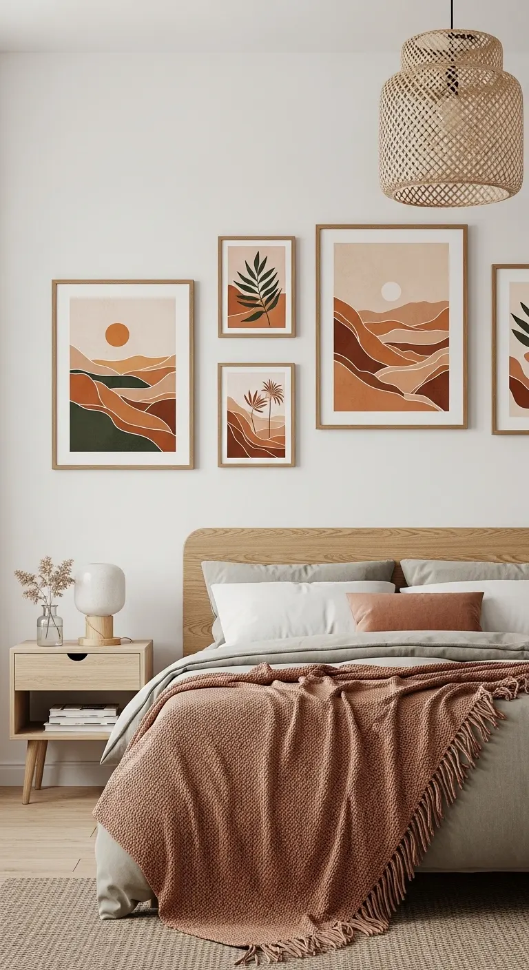 15 Beautiful Earthy Bedroom Decor Ideas for a Natural Look 14 Incorporate Earth-Toned Wall Art into Earthy Bedroom Decor