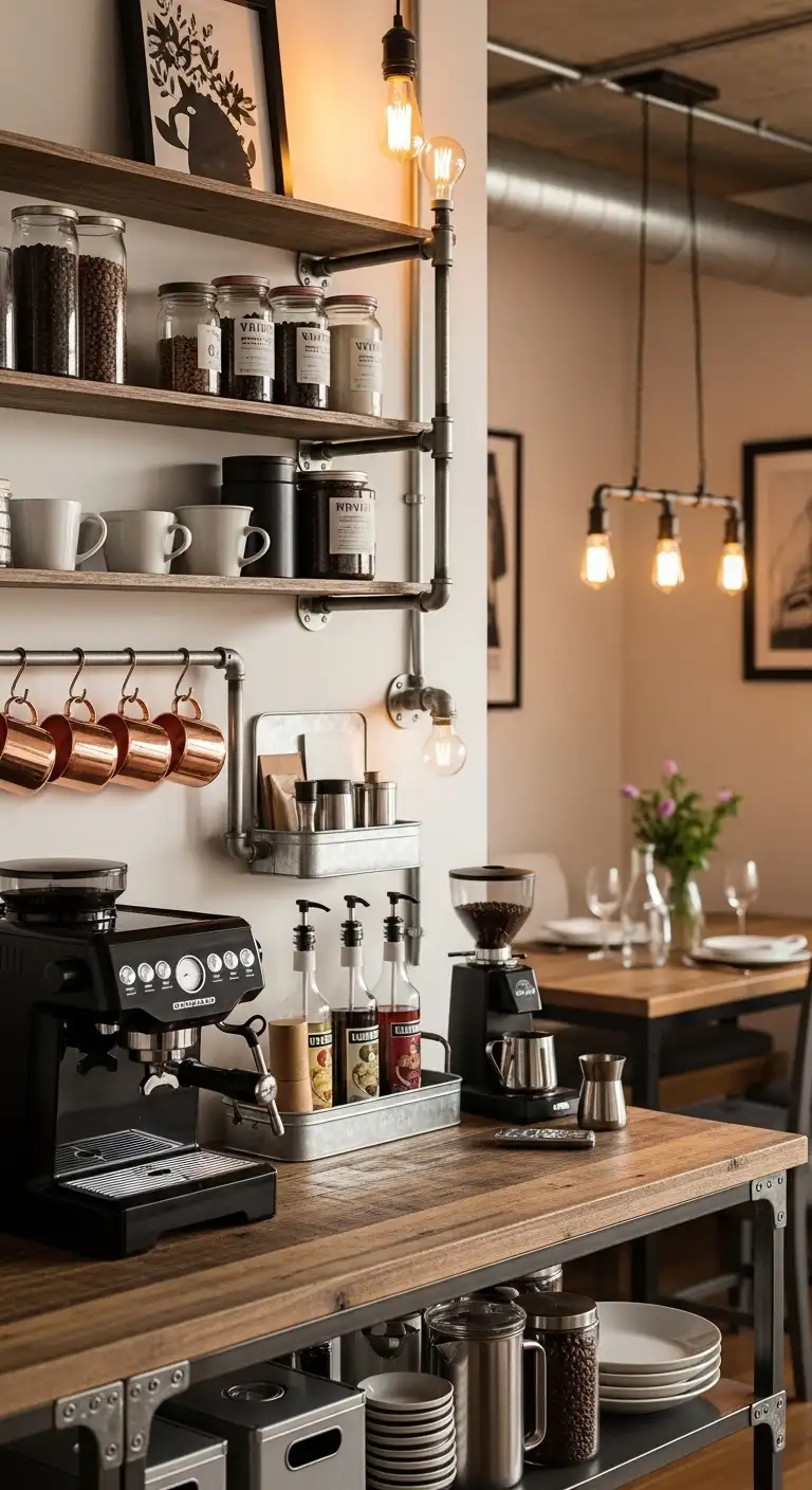 15 Stylish Coffee Bar Ideas for Every Home 11 Industrial Chic Coffee Bar