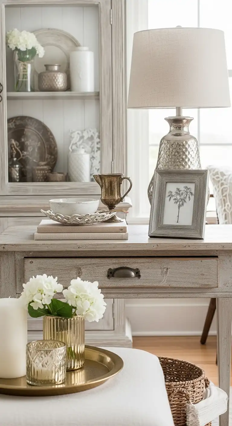 13 Charming Shabby Chic Living Room Ideas for a Cozy Space 13 Introduce Subtle Metallic Accents for Soft Elegance