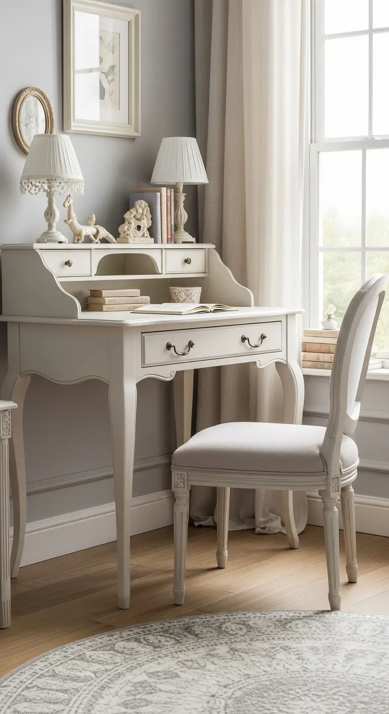 15 Dreamy Vintage Princess Bedroom Ideas for a Fairytale Look 16 Introduce a Vintage Writing Desk for a Charming Princess Bedroom Corner