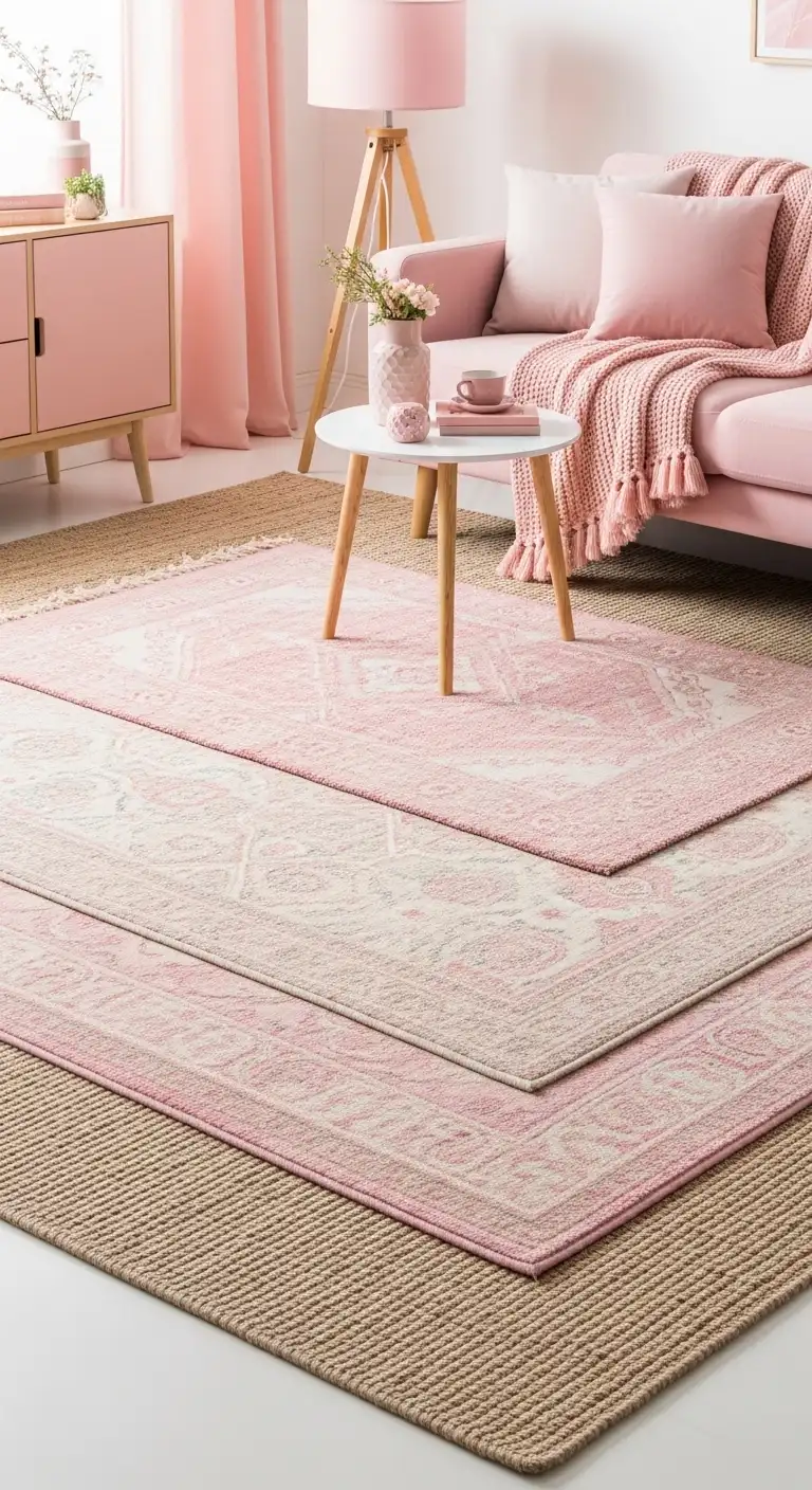 13 Chic Pink Living Room Decor Ideas 12 Layered Pink Rugs for Depth