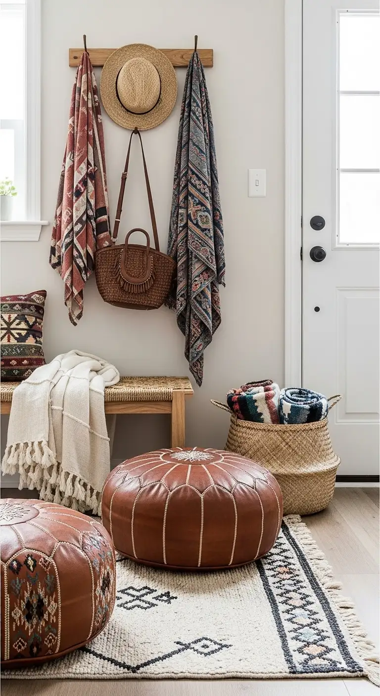 13 Boho Entry Way Ideas to Welcome Guests in Style 13 Layered Textiles for Extra Comfort