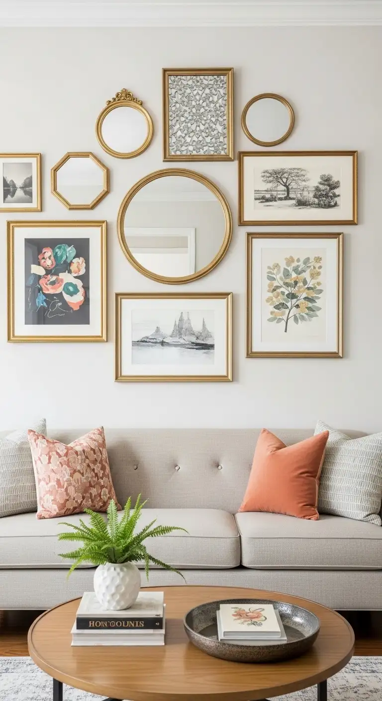17 Best Wall Art Ideas for a Stunning Living Room Display 15 Mirrors Paired with Art
