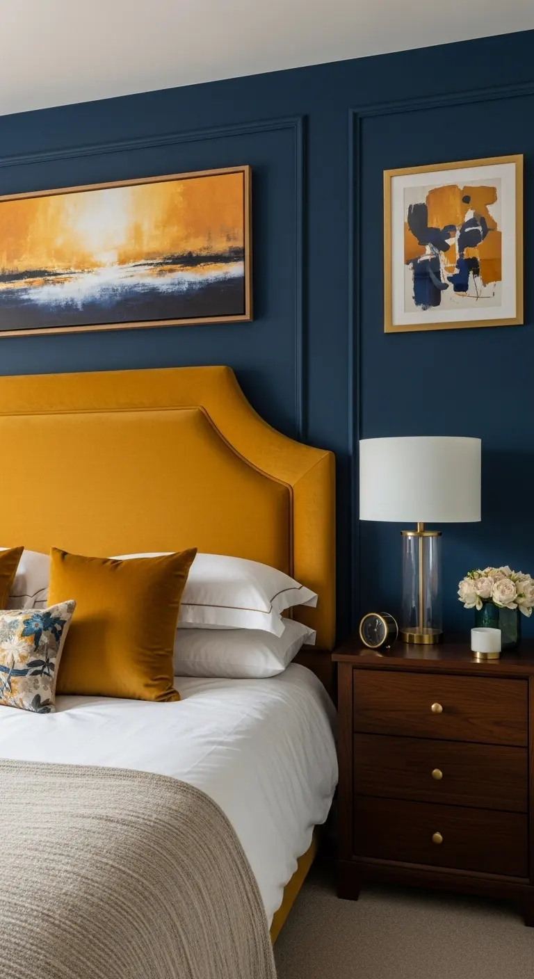 15 Beautiful Bedroom Color Combinations to Try 16 Navy and Mustard