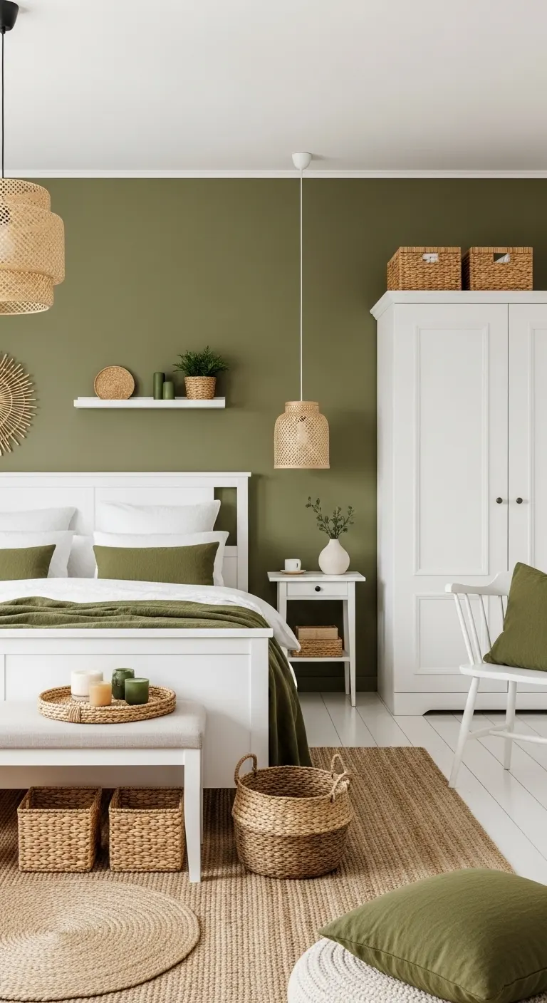 15 Beautiful Bedroom Color Combinations to Try 14 Olive Green and White