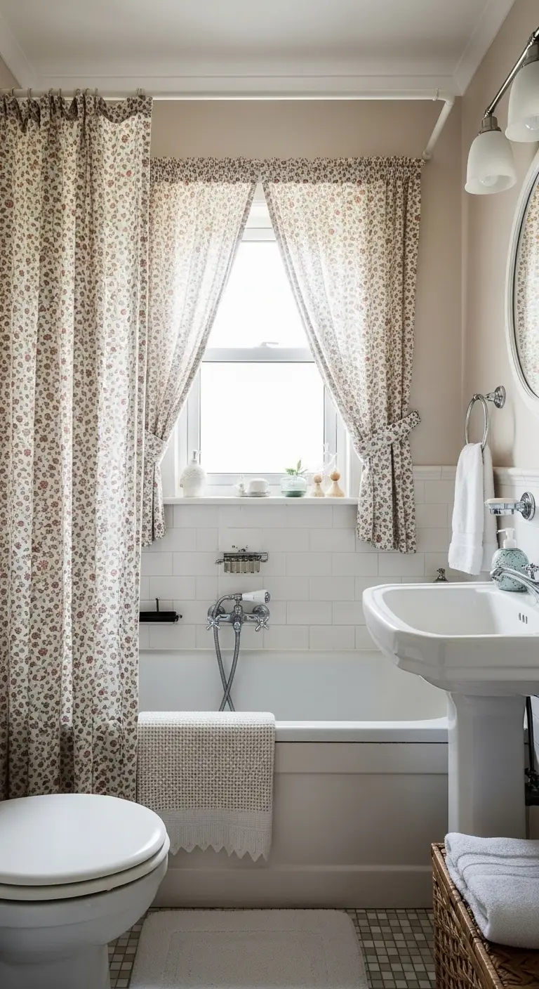13 Stunning Vintage Bathroom Ideas for a Classic Look 14 Patterned Vintage Bathroom Curtains