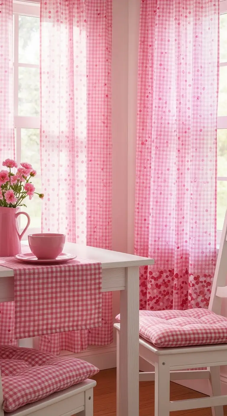 15 Retro Pink Kitchen Ideas for a Vintage Vibe 14 Pink Patterned Curtains and Fabrics