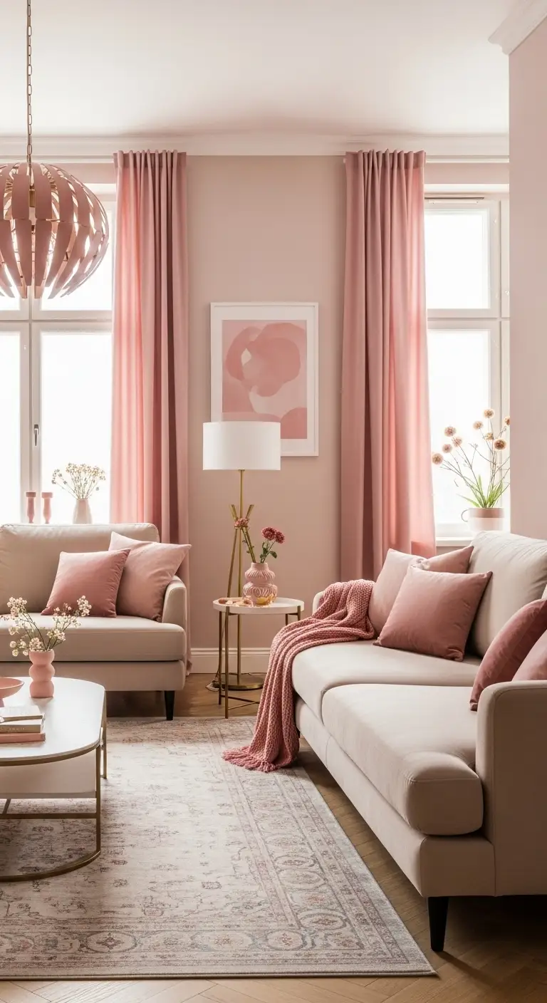 13 Chic Pink Living Room Decor Ideas 14 Pink and Beige Harmony
