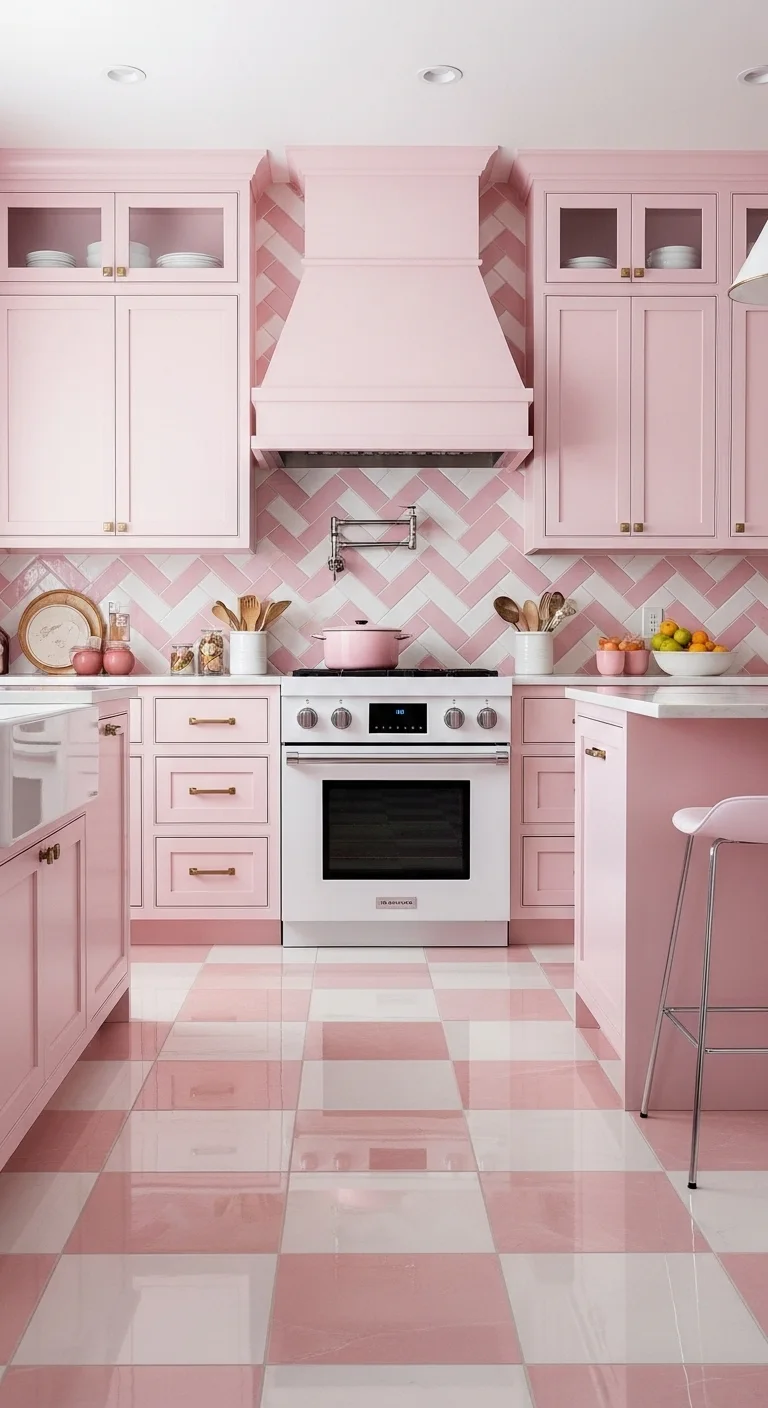 15 Retro Pink Kitchen Ideas for a Vintage Vibe 16 Pink and White Tile Combinations