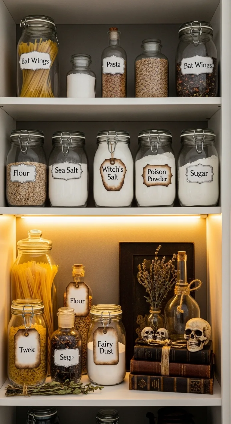 13 Halloween Decor Ideas for Your Kitchen to Set the Spooky Mood 11 Turn Your Pantry into a Potion Station