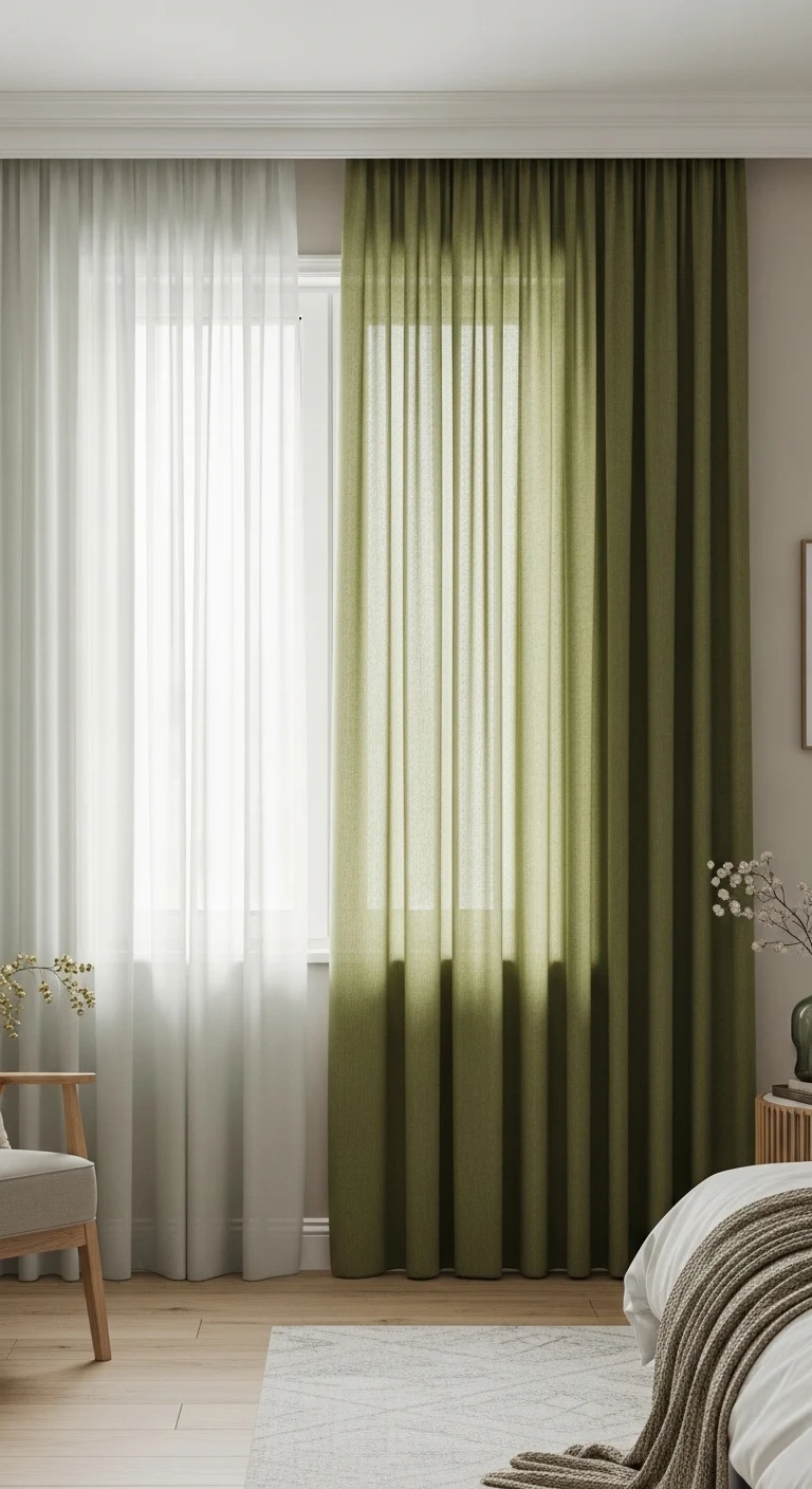 17 Green Boho Bedroom Ideas for a Refreshing Retreat 13 Use Green Curtains to Soften Natural Light