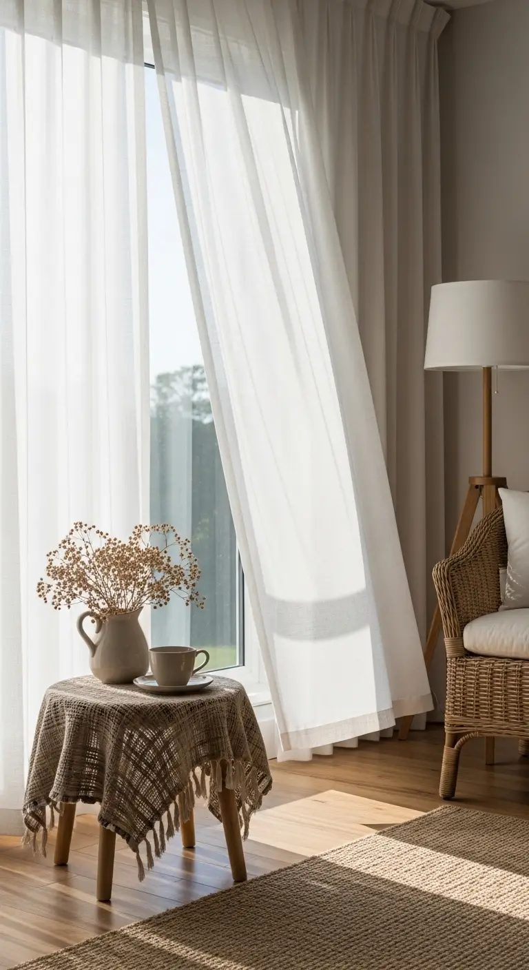 15 Cozy and Lovely Country Living Room Ideas 17 Use Light Curtains in a Lovely Country Living Room