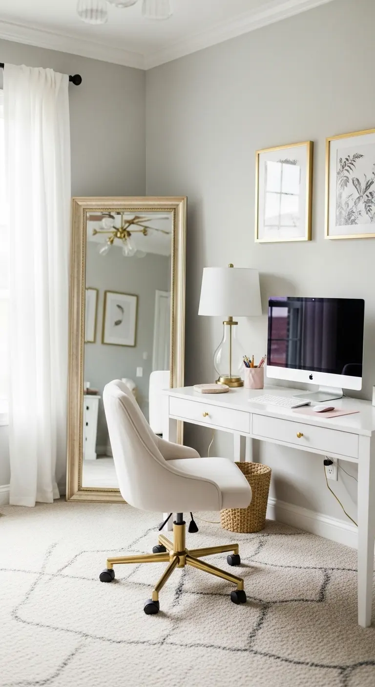 13 Feminine Home Office Ideas for a Chic Workspace 10 Use Mirrors to Amplify Light