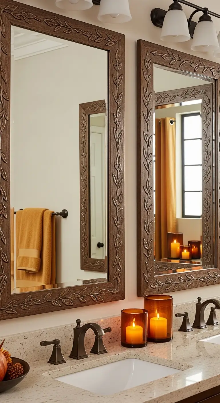 15 Cozy Fall Bathroom Decorating Ideas to Try 16 Use Mirrors to Reflect Warmth and Color