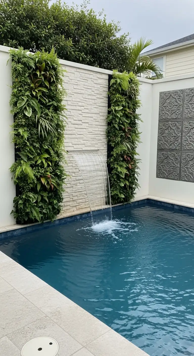 17 Small Backyard Pool Ideas for a Refreshing Escape 17 Use Vertical Space with Wall Features