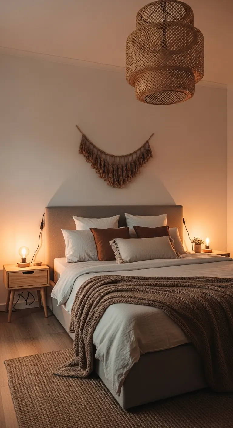 15 Beautiful Earthy Bedroom Decor Ideas for a Natural Look 15 Use Warm Ambient Lighting for a Cozy Earthy Bedroom Decor Atmosphere