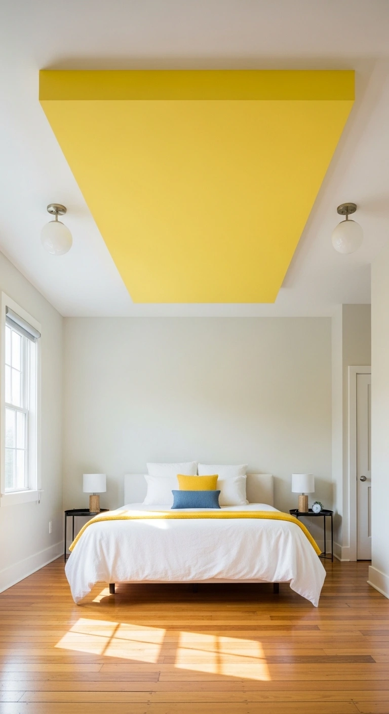 13 Bright and Cheerful Yellow Bedroom Ideas 12 Yellow Ceiling for an Unexpected Pop