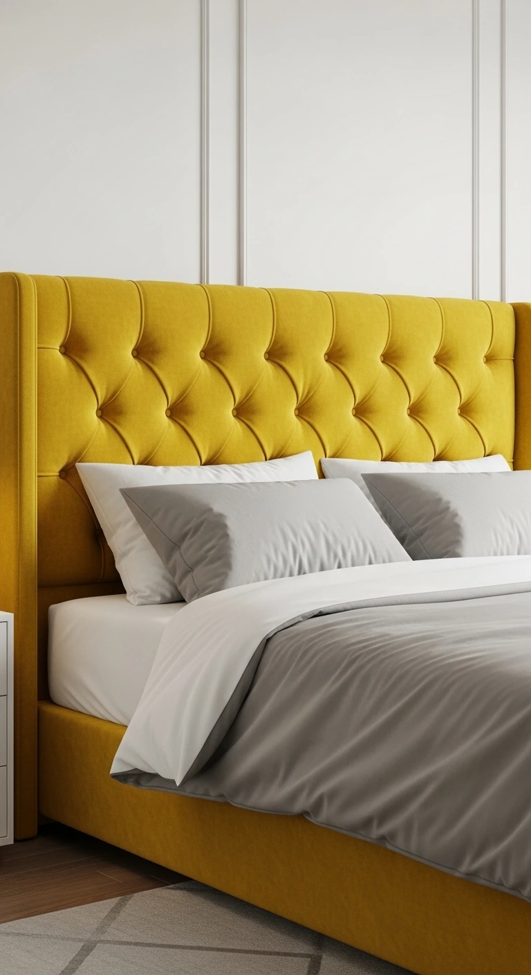 13 Bright and Cheerful Yellow Bedroom Ideas 13 Yellow Headboard as a Statement Piece