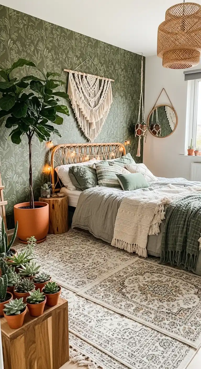 17 Green Boho Bedroom Ideas for a Refreshing Retreat 2 create a green boho bedroom
