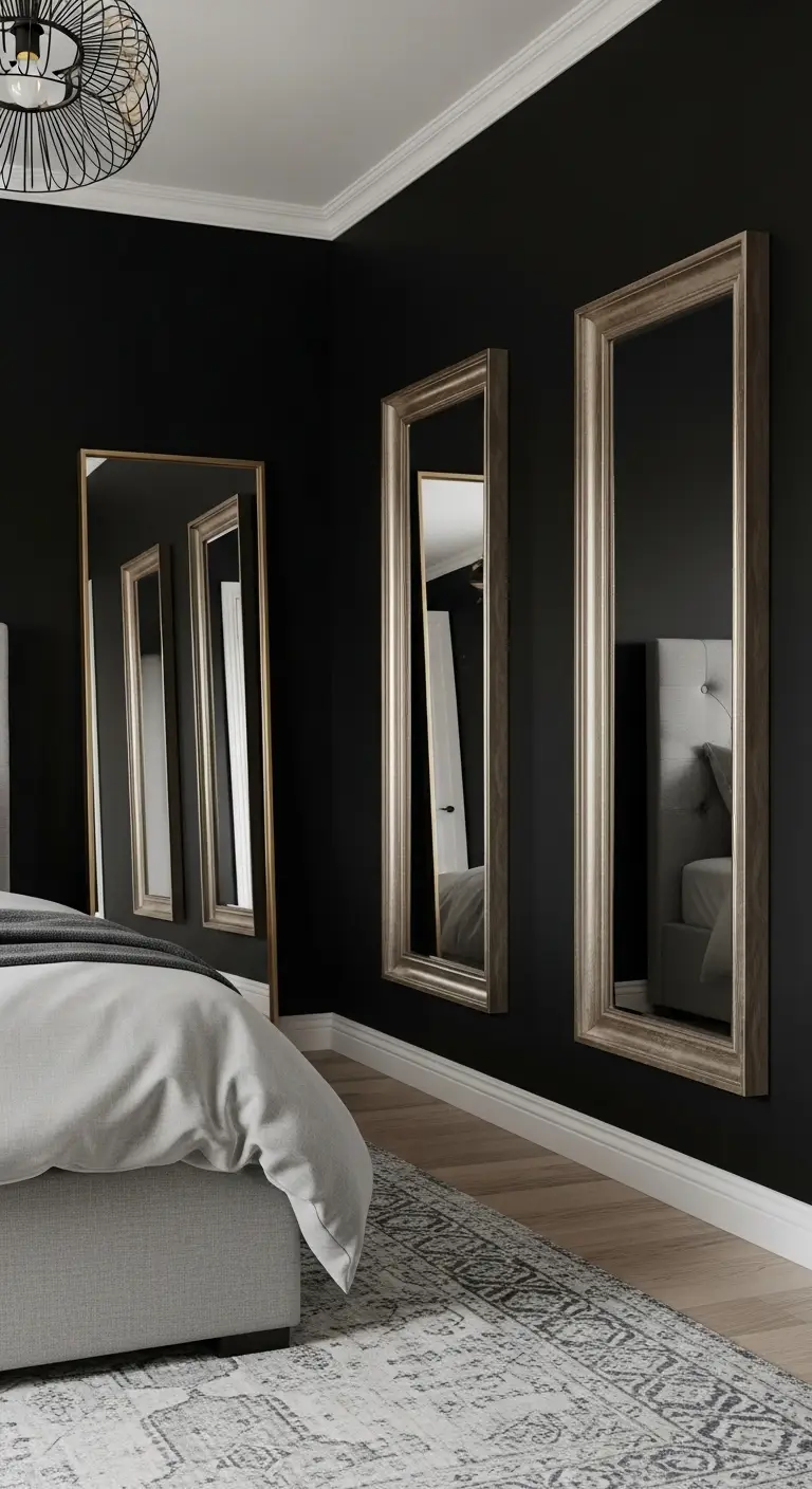 15 Bold and Stylish Black Bedroom Ideas 16 Add Mirrors to Enhance a Black Bedroom Space