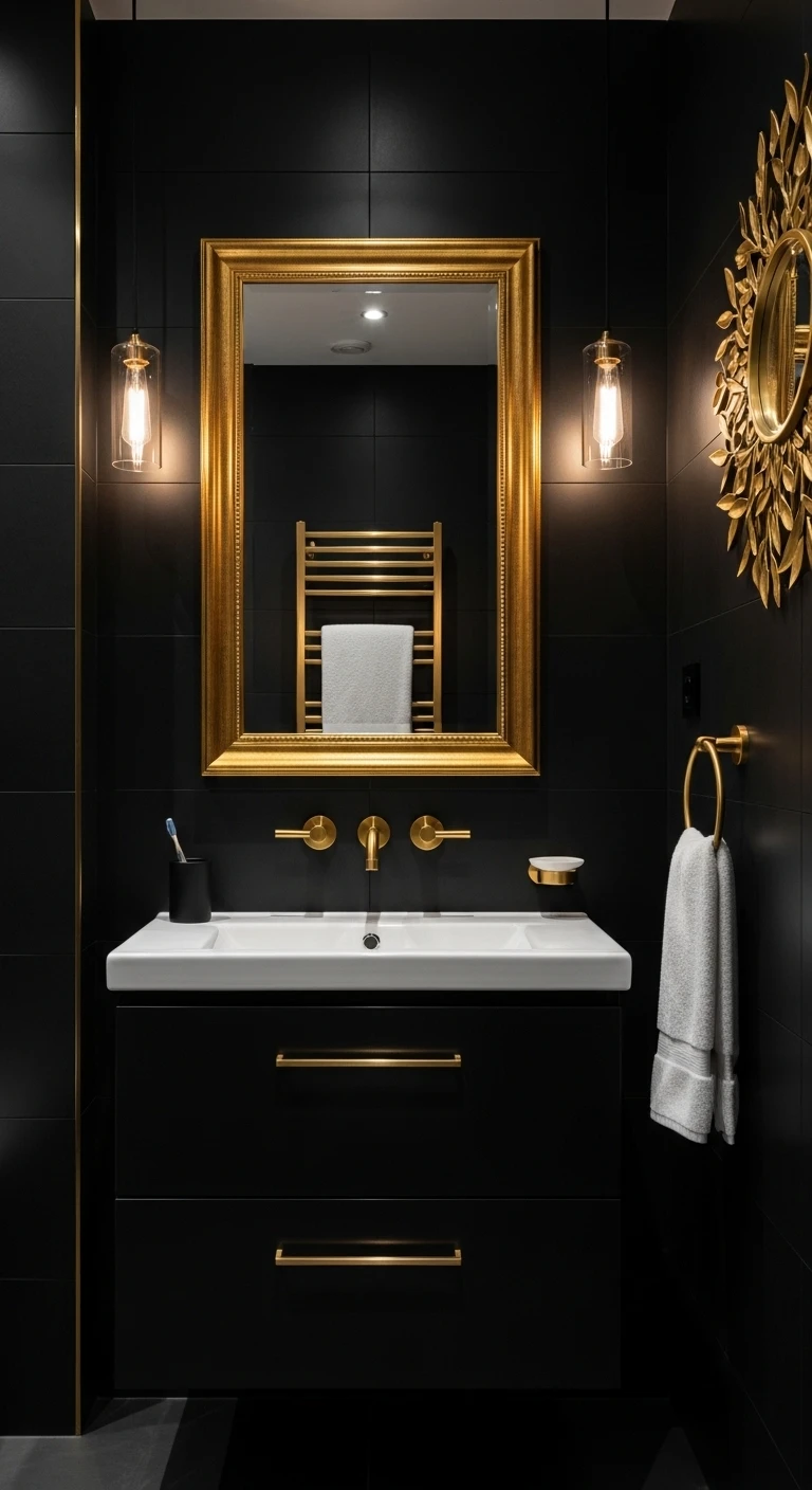 15 Bold Dark Bathroom Ideas for a Dramatic Effect 13 Black and Gold Elegance
