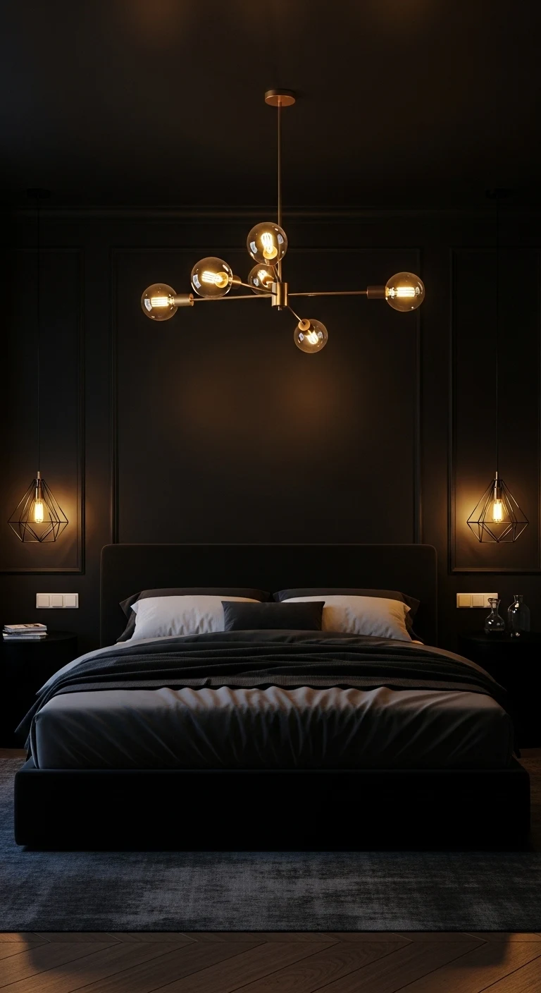 15 Bold and Stylish Black Bedroom Ideas 13 Design a Black Bedroom with Statement Lighting