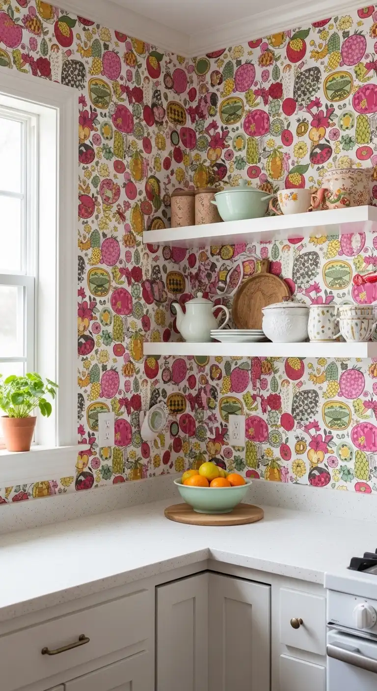 15 Fun and Quirky Kitschy Kitchen Ideas 13 Go Bold with Wallpaper in Your Kitschy Kitchen