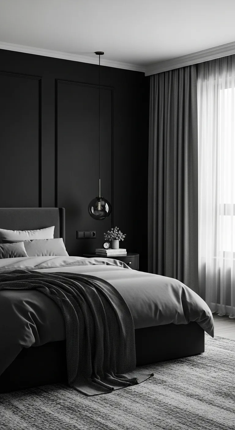 15 Bold and Stylish Black Bedroom Ideas 12 Layer Different Shades in a Monochrome Black Bedroom