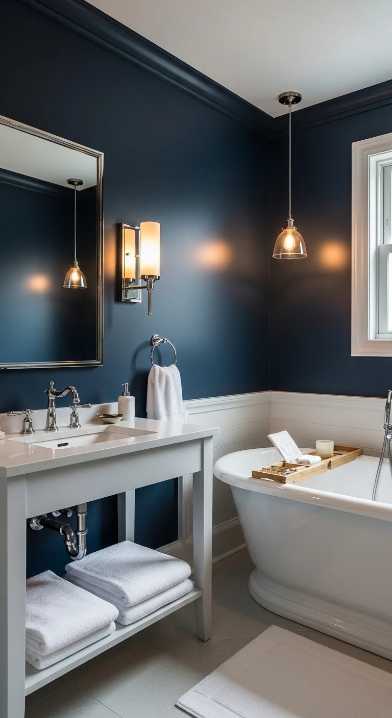 15 Bold Dark Bathroom Ideas for a Dramatic Effect 14 Moody Navy Blue Walls