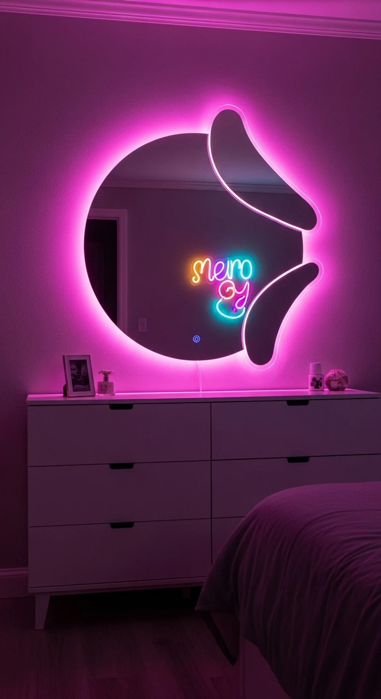 15 Trendy Neon Bedroom Ideas for a Bold Look 14 Neon Mirrors to Multiply the Glow