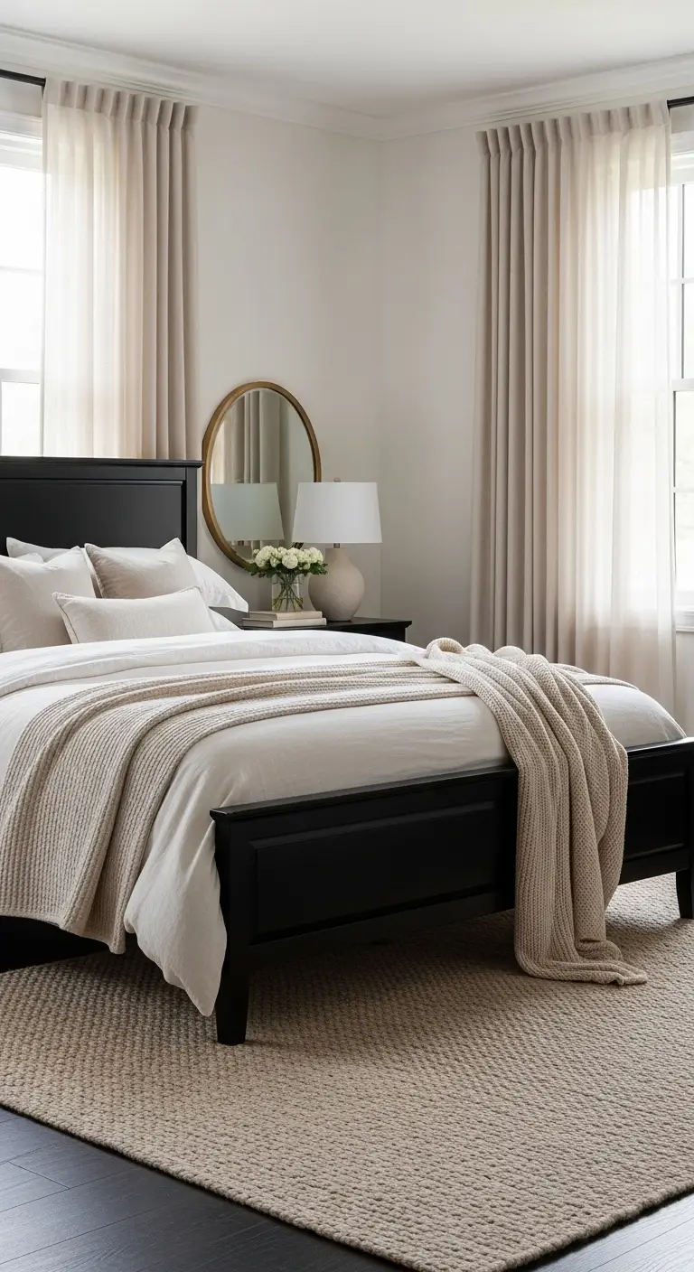 15 Bold and Stylish Black Bedroom Ideas 14 Try a Black Bedroom with Soft Neutral Layers