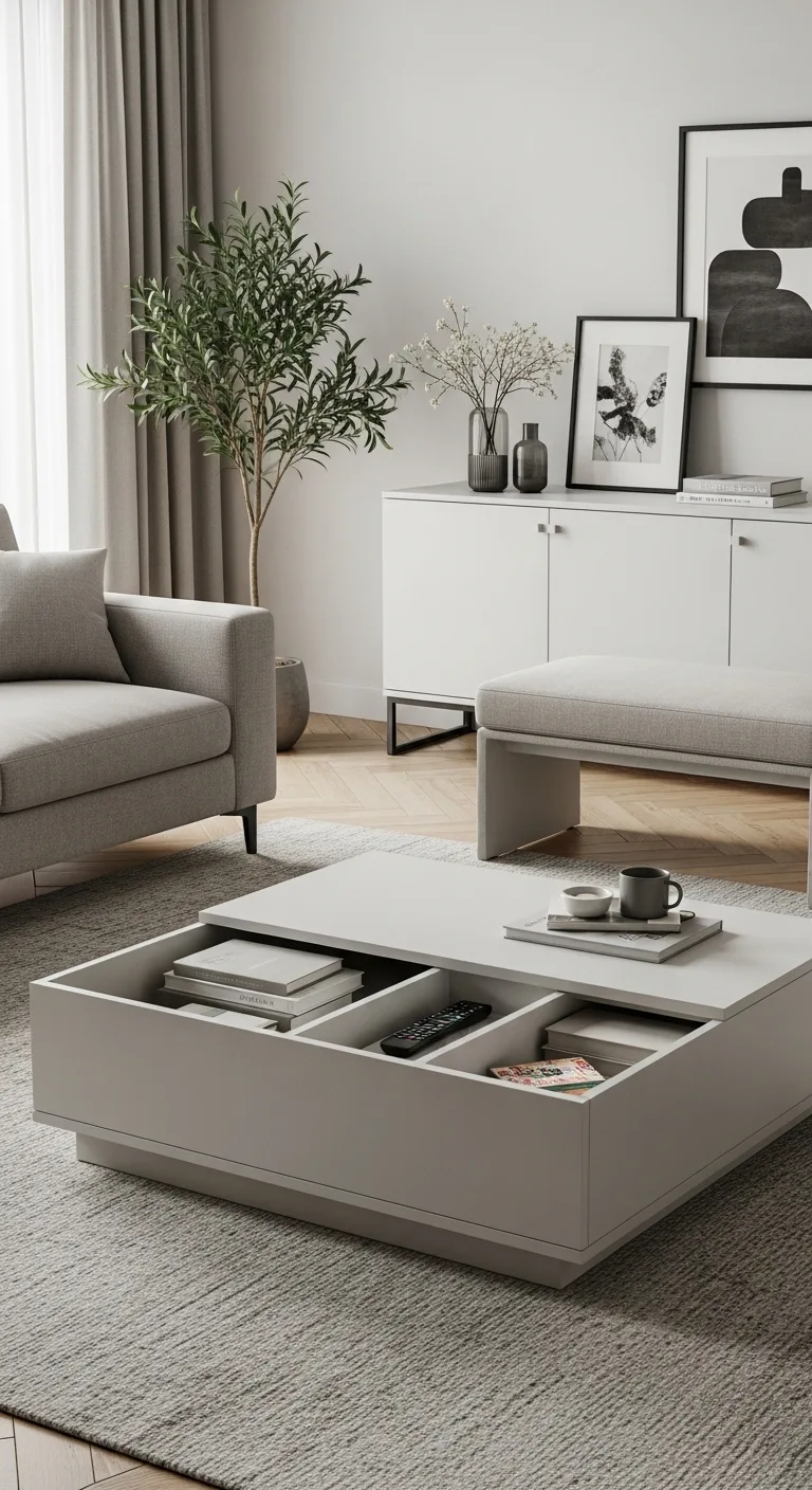 15 Stylish Minimalist Living Room Ideas 13 Use Hidden Storage in a Minimalist Living Room