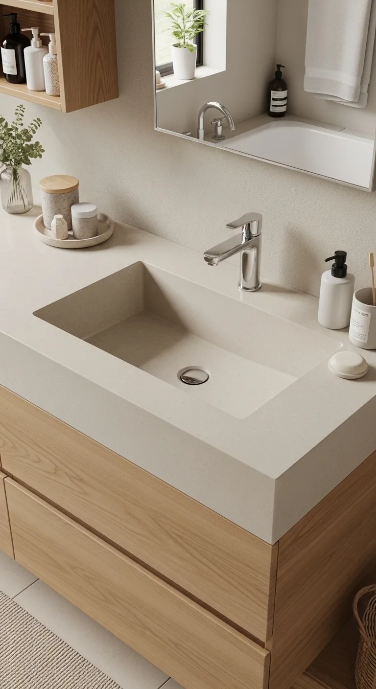 13 Minimalist Japandi Bathroom Vanity Ideas for a Zen Feel 13 Japandi Bathroom Vanity with Integrated Sink Simplicity