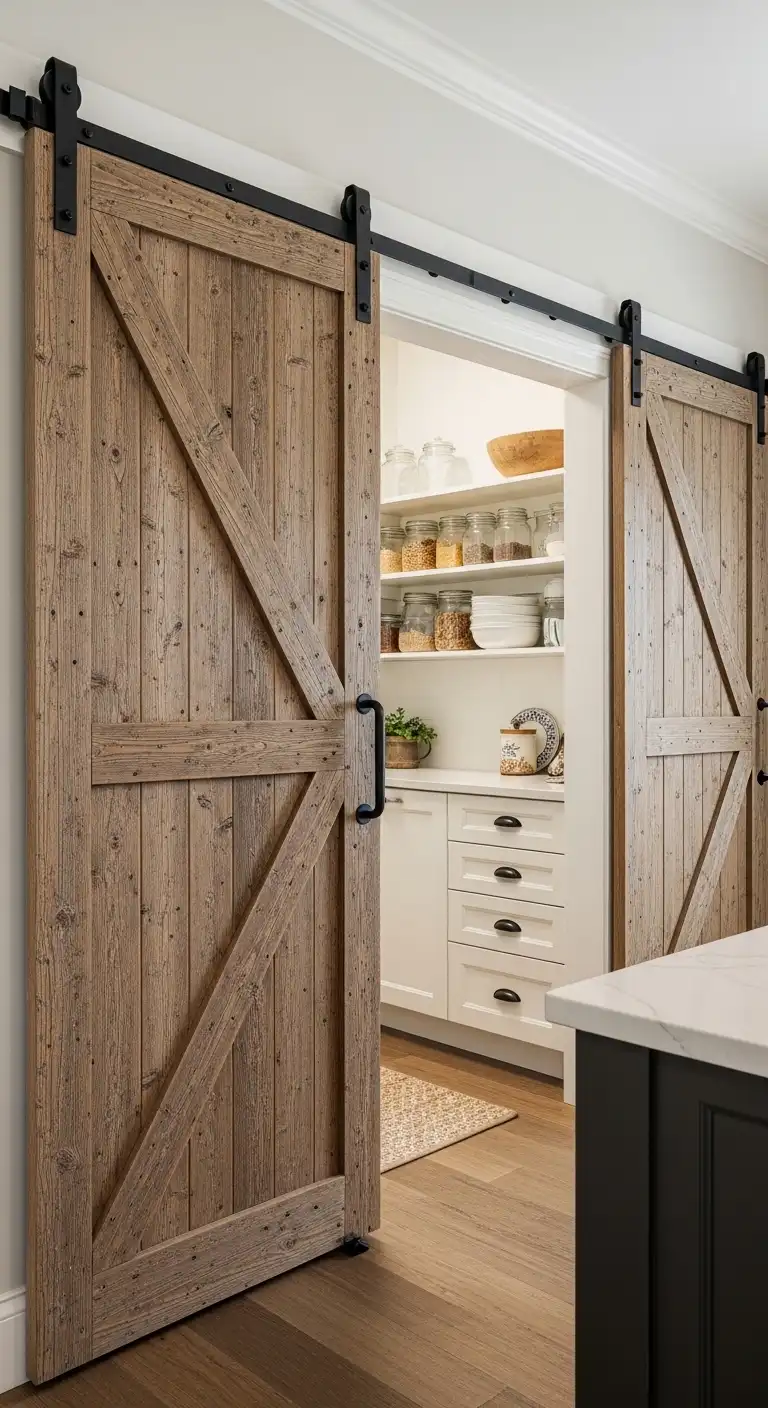 13 Farmhouse Kitchen Ideas for a Cozy and Rustic Feel 11 Sliding Barn Doors in a Farmhouse Kitchen