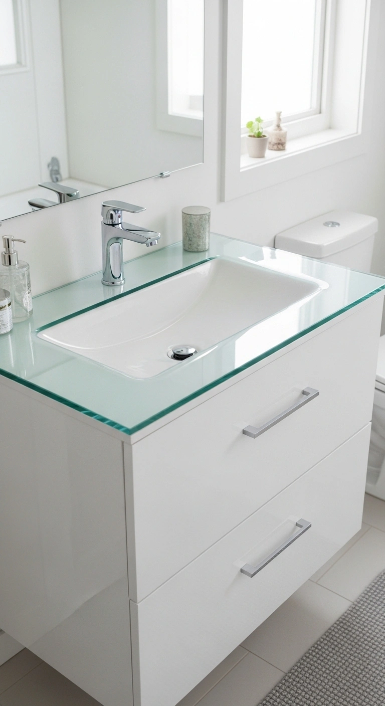 15 Genius IKEA Bathroom Vanity Hacks for a Budget Makeover 15 Use Glass Countertop Overlay